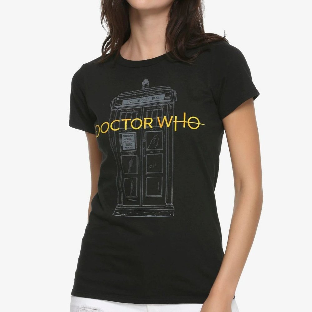 Doctor Who New Logo with Sketch Tardis Juniors T-Shirt